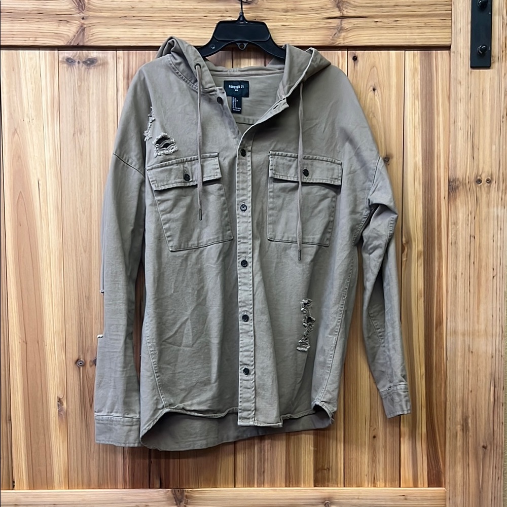Forever 21 Tan Lightweight Shirt Jacket with Hood